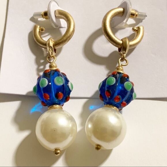 Colorful Glass Circle Ball Pearl Drop Earrings - Picture 2 of 5